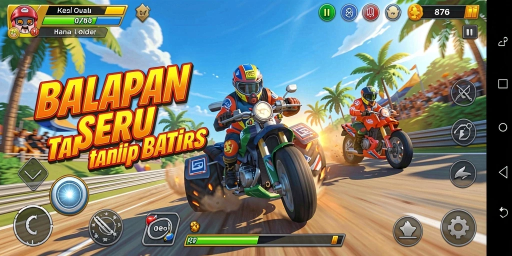 Tampilan gameplay balapan dengan mobil cepat dan lintasan berliku.