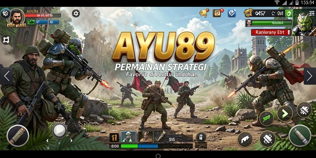 Tangkapan layar gameplay AYU89 menunjukkan pertempuran strategi yang intens.