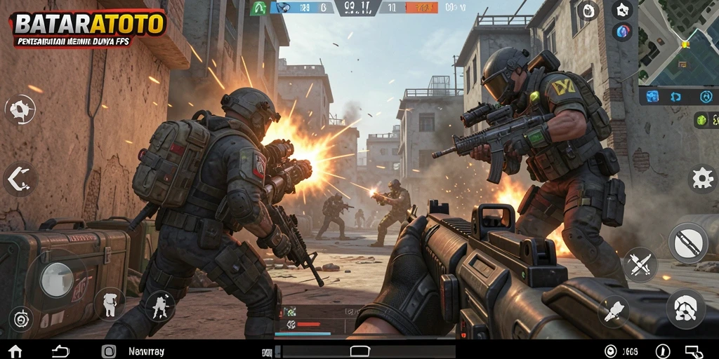 Screenshot gameplay BATARATOTO menampilkan aksi tembak-menembak yang intens.