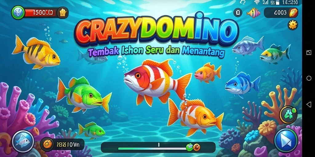 Tampilan gameplay <strong>CRAZYDOMINO</strong> yang seru saat menembak ikan.