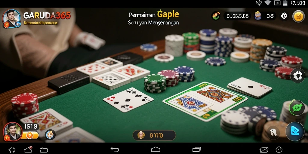 Menampilkan gameplay seru dari permainan Gaple di GARUDA365.