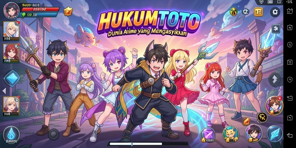 Tampilan gameplay seru HUKUMTOTO dengan karakter anime yang beraksi.