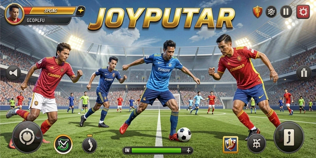 Tangkapan layar JOYPUTAR dengan pemain beraksi dalam pertandingan olahraga yang seru.