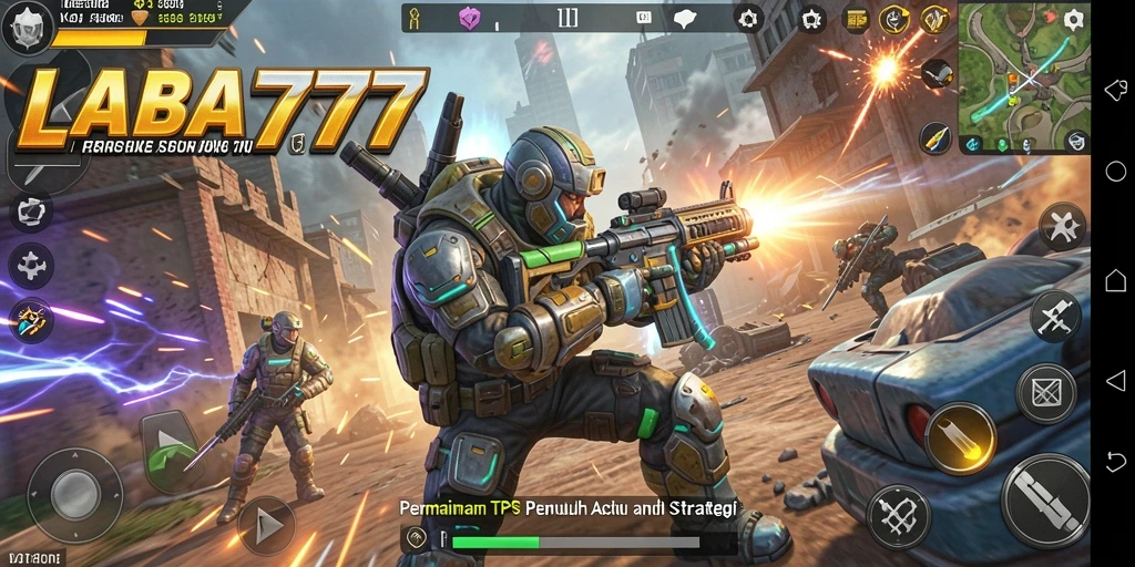 Screenshot LABA777 menampilkan pertempuran intens di arena TPS.