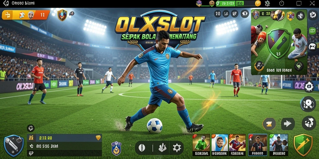 Screenshot gameplay OLXSLOT menampilkan momen pertandingan sepak bola yang menegangkan.