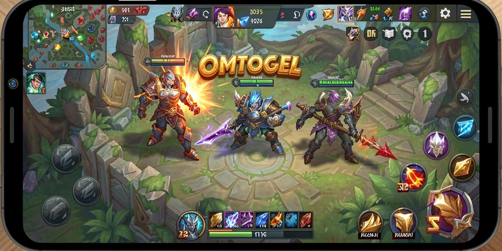 Gameplay menarik OMTOGEL di arena pertempuran MOBA.