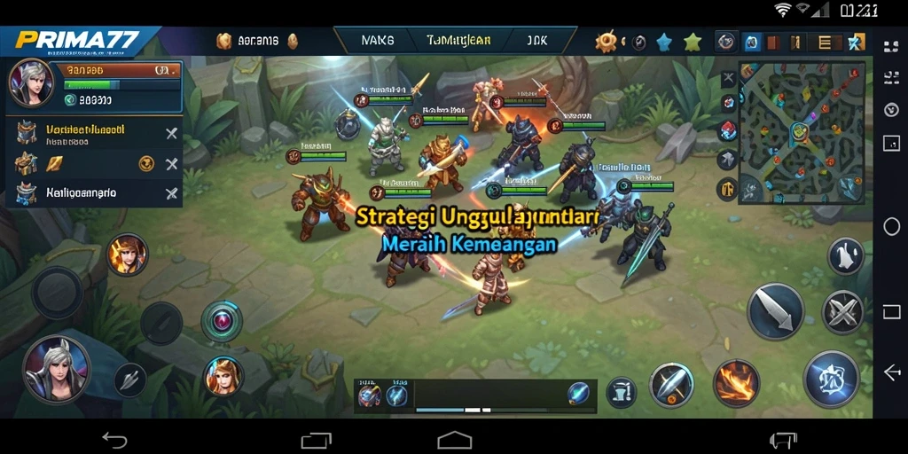 Screenshot utama PRIMA77 menampilkan momen strategis dalam pertempuran.