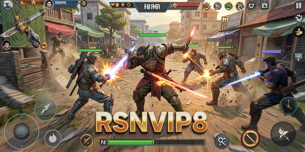 Tangkapan layar gameplay RSNVIP8 menunjukkan pertempuran taktis yang intens.