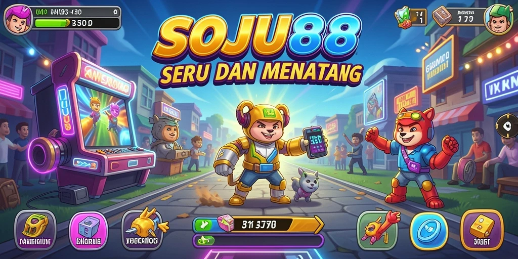 Tampilan seru dari gameplay Arcade SOJU88 yang menantang.