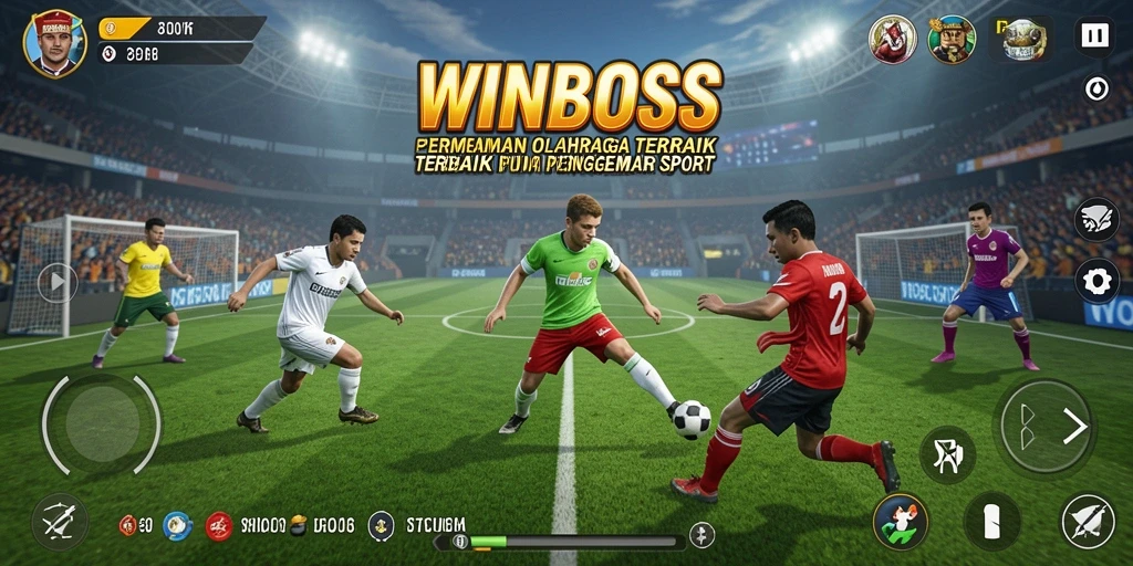 Tangkapan layar gameplay WINBOSS menampilkan aksi olahraga yang mendebarkan.